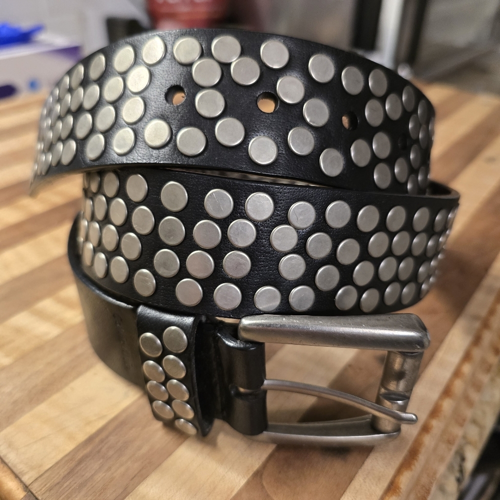 Punk Asymmetric Round Rivet Studded Leather Belt SZ L